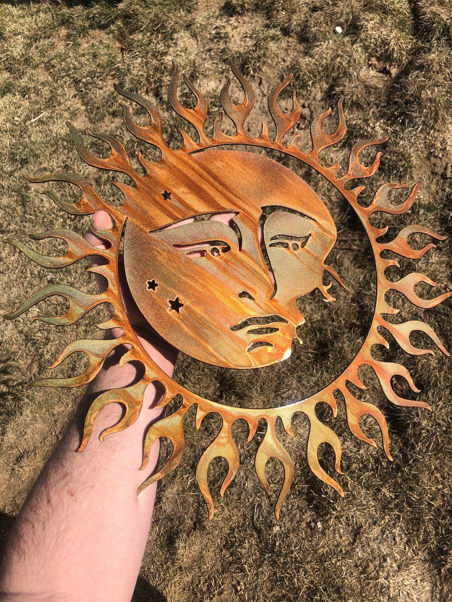 Sun & Moon Rustic Metal Wall Art – Celestial Indoor & Outdoor Decor - RMMDecor