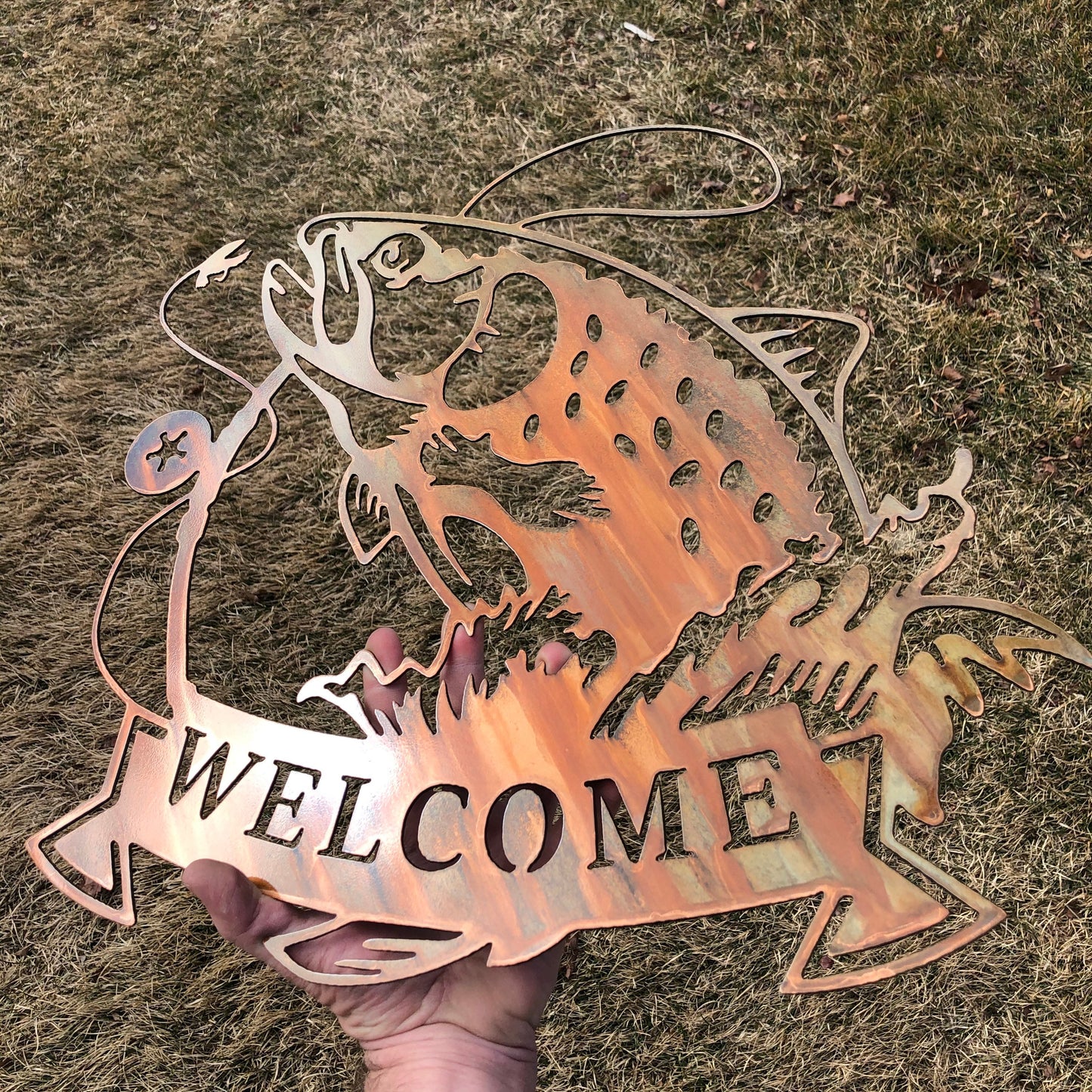 Fishing Welcome Sign, Fly Fishing Gifts, Customizable Welcome Sign, Metal Art, Cabin Decor