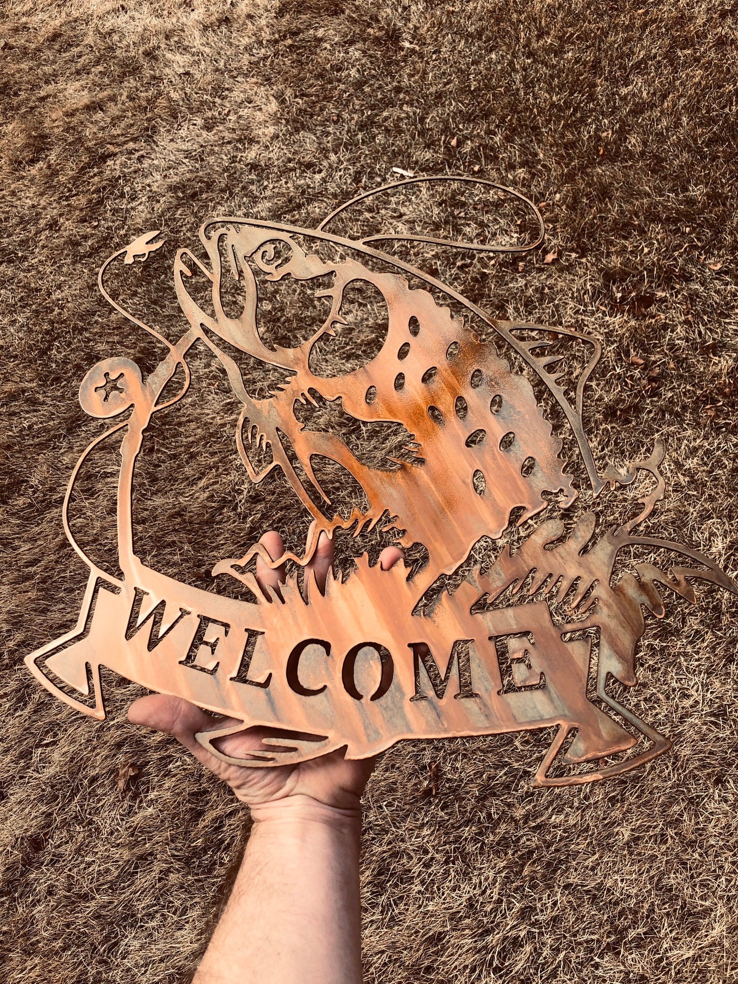 Fishing Welcome Sign, Fly Fishing Gifts, Customizable Welcome Sign, Metal Art, Cabin Decor