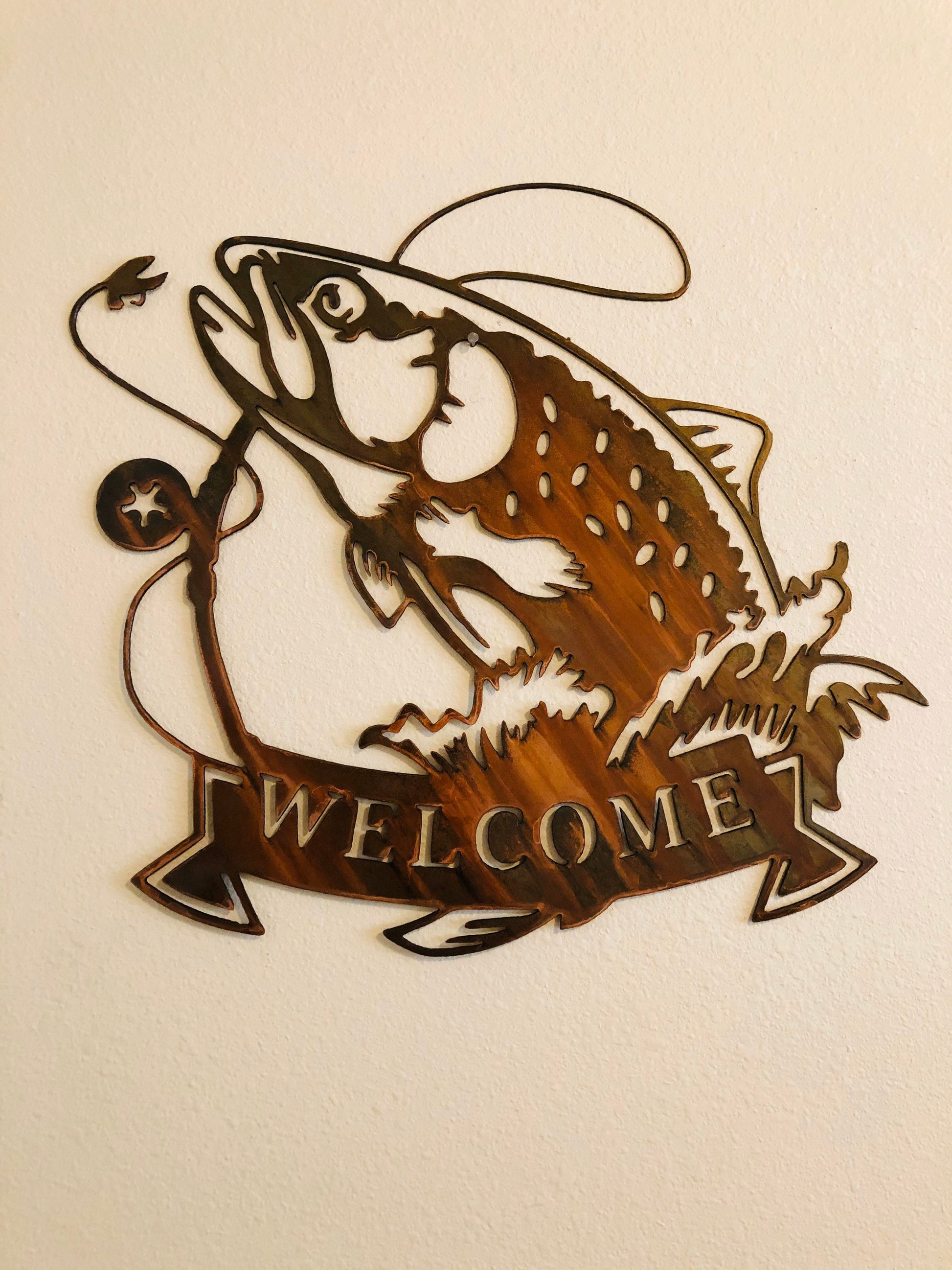 Fishing Welcome Sign, Fly Fishing Gifts, Customizable Welcome Sign, Metal  Art, Cabin Decor