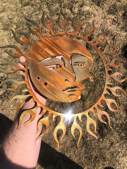 Sun & Moon Rustic Metal Wall Art – Celestial Indoor & Outdoor Decor - RMMDecor