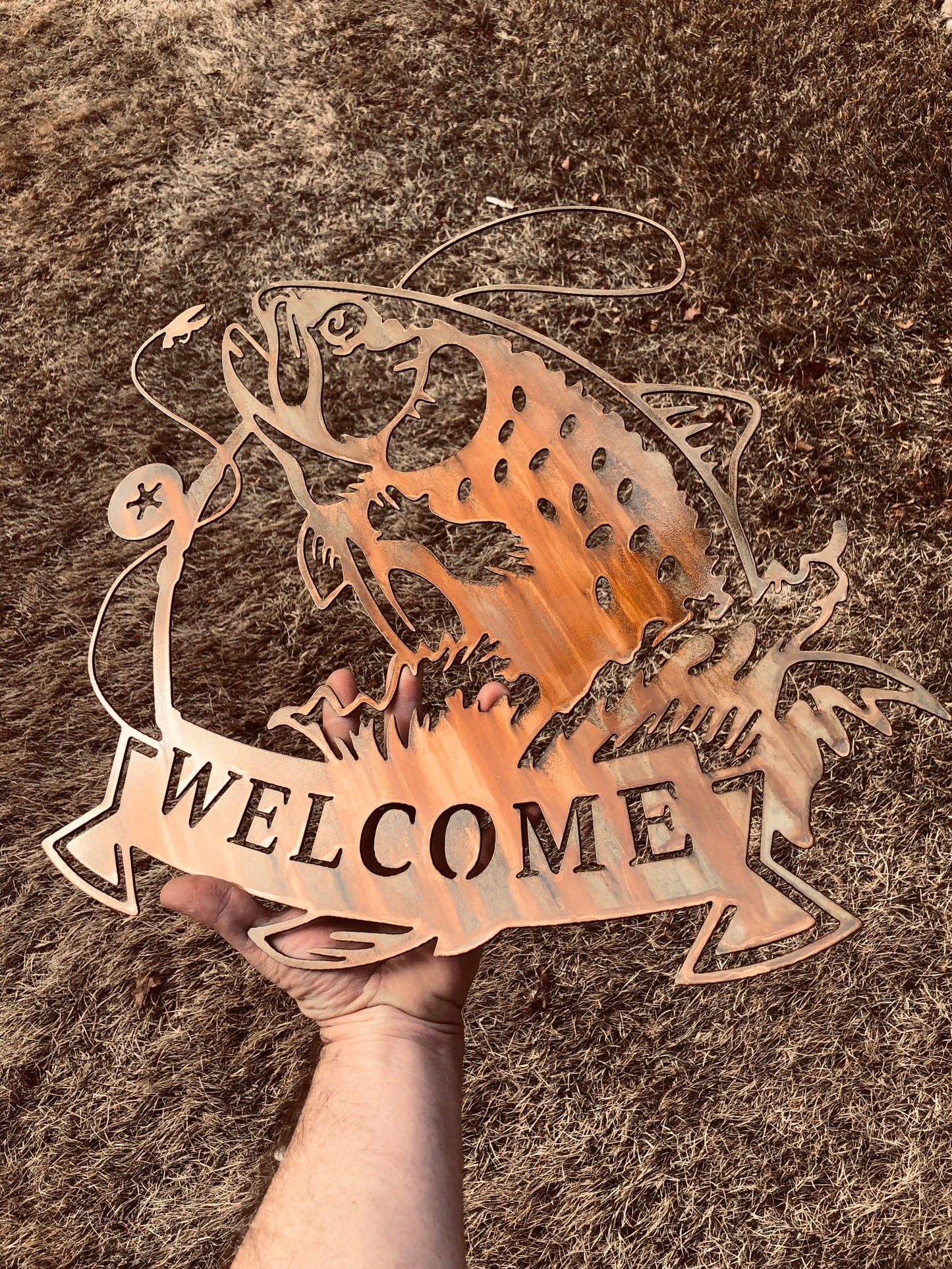Fishing Welcome Sign, Fly Fishing Gifts, Customizable Welcome Sign, Metal Art, Cabin Decor