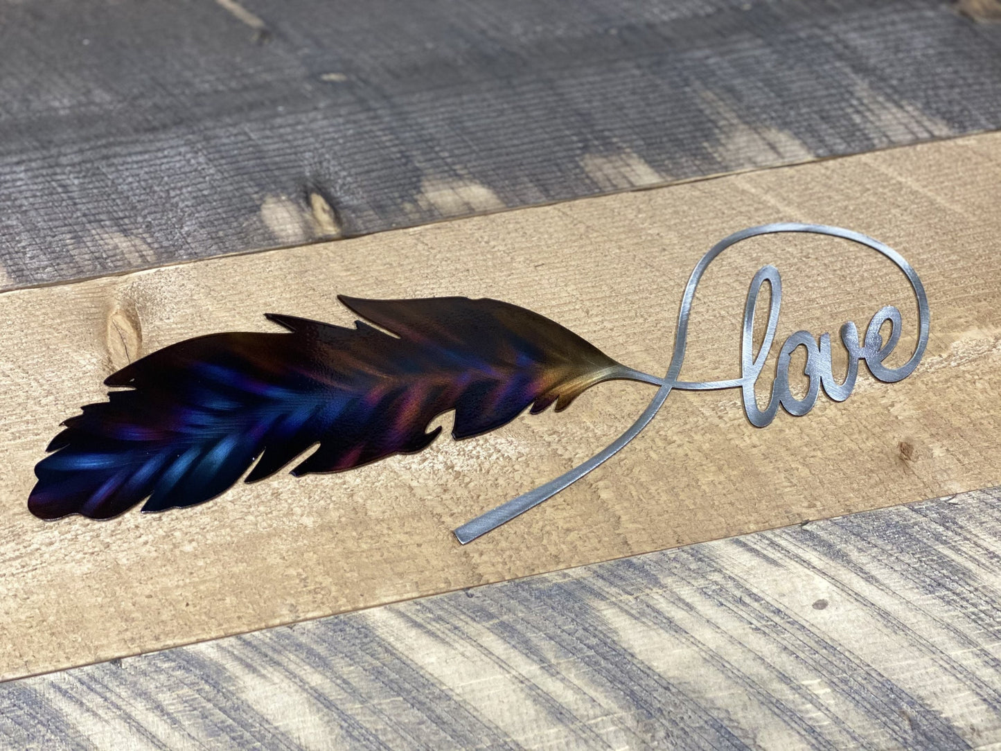 Love sign, love feather, metal accent decor, metal home decor, girls room decor