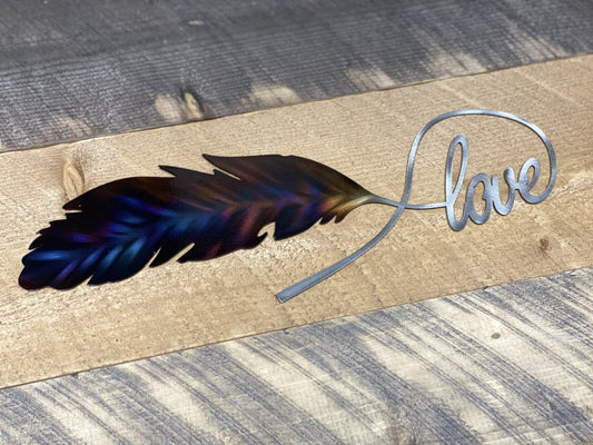 Love sign, love feather, metal accent decor, metal home decor, girls room decor