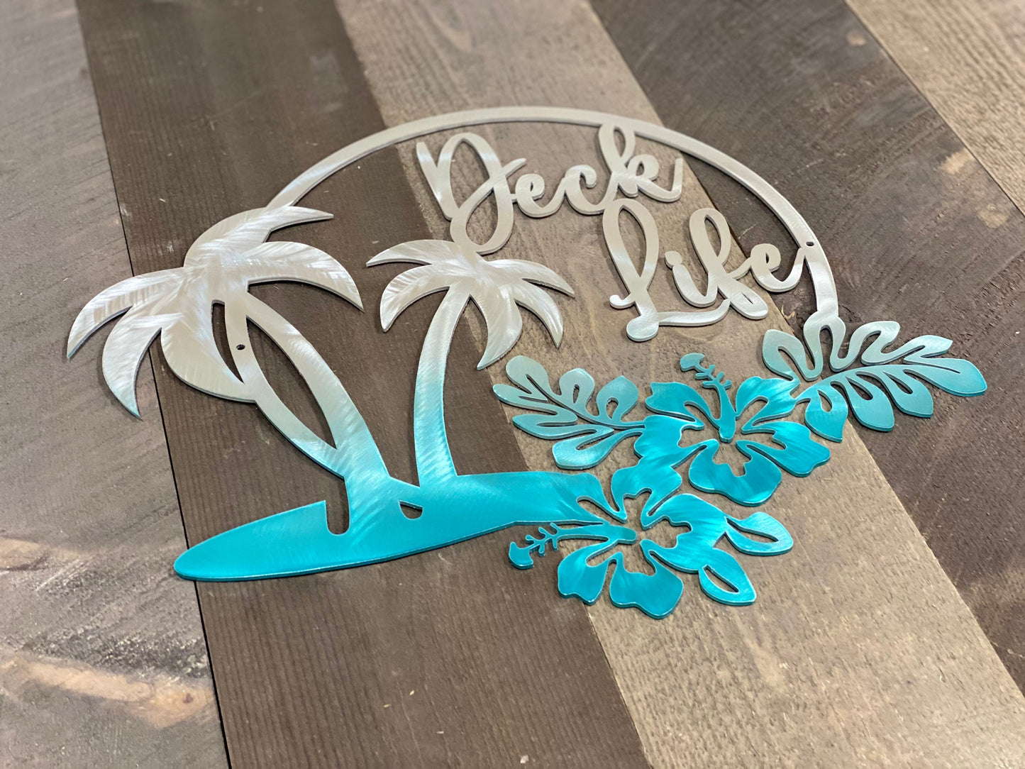 Hawaiian coastal themed decor, metal decor, metal house sign, beach home decor, pool house decor, personalized