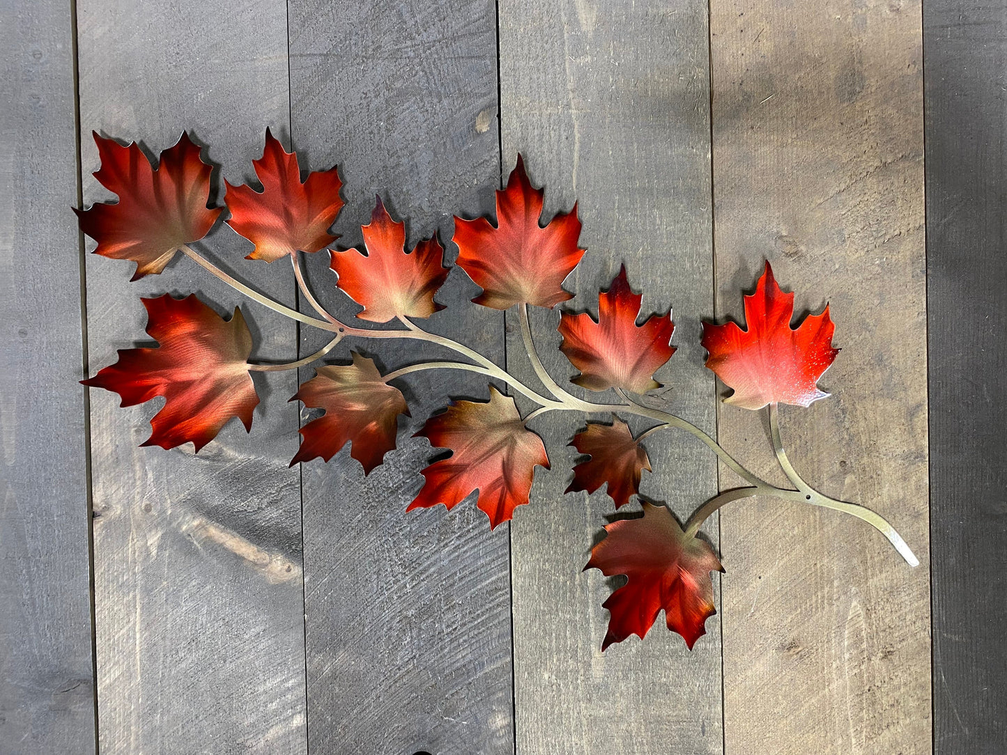 Maple leaf and branch metal wall hanging, metal leaf art, autumn wall accent, fall leaves, changing color leaves, rustic home decor