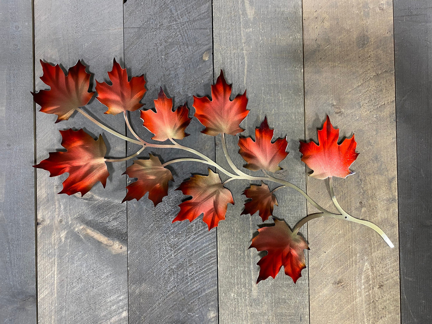 Maple leaf and branch metal wall hanging, metal leaf art, autumn wall accent, fall leaves, changing color leaves, rustic home decor