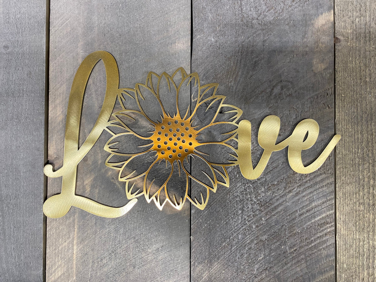 Love Sunflower Metal wall art, sunflower home decor, she shed decor, sunflower accent, love metal wall hanging