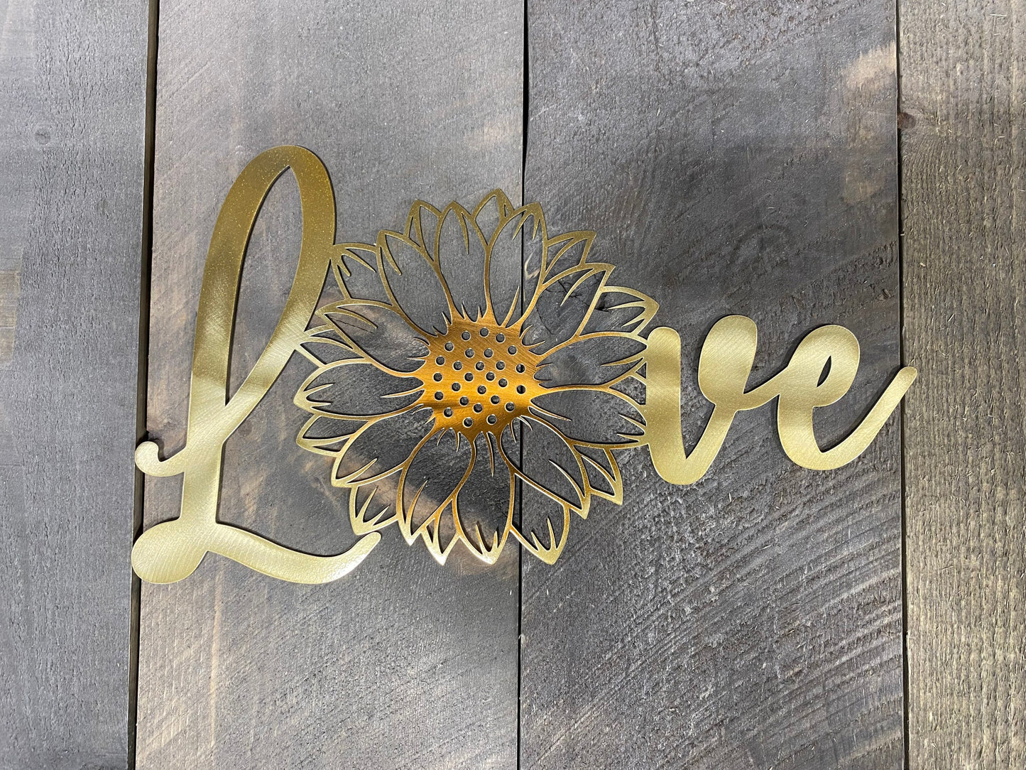 Love Sunflower Metal wall art, sunflower home decor, she shed decor, sunflower accent, love metal wall hanging