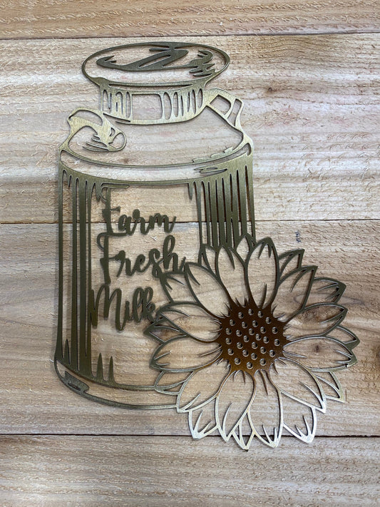 Milk can, milk container, vintage milk container, farm house decor, vintage farm decor, sunflower, sunflower decor, metal wall hanging