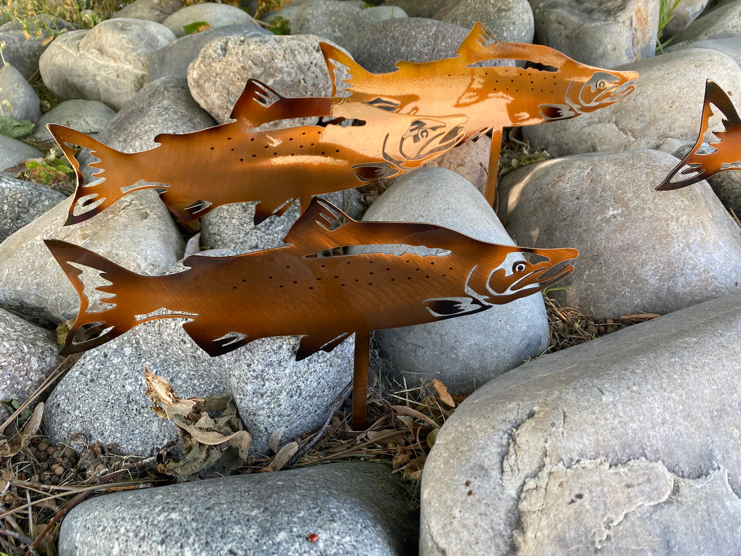 Set of 4 Salmon yard stakes