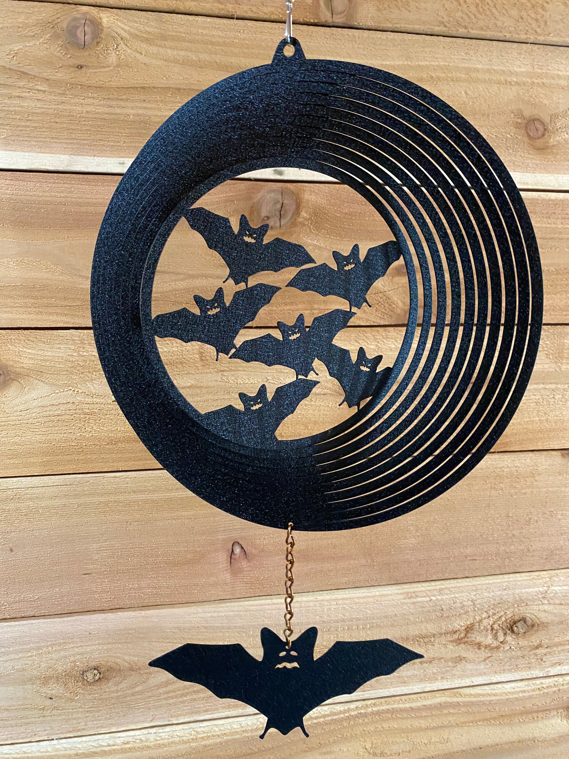 Spooky Black Bat Metal Wind Spinner | Halloween Garden Decor - RMMDecor
