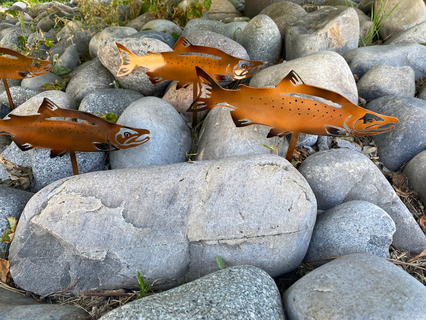 Set of 4 Salmon yard stakes