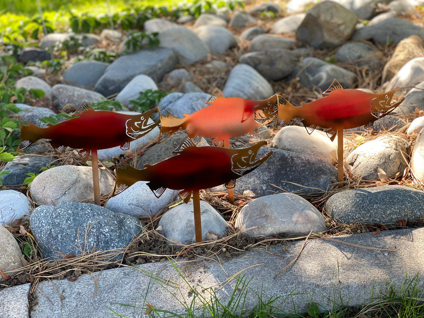 Salmon flower bed stakes